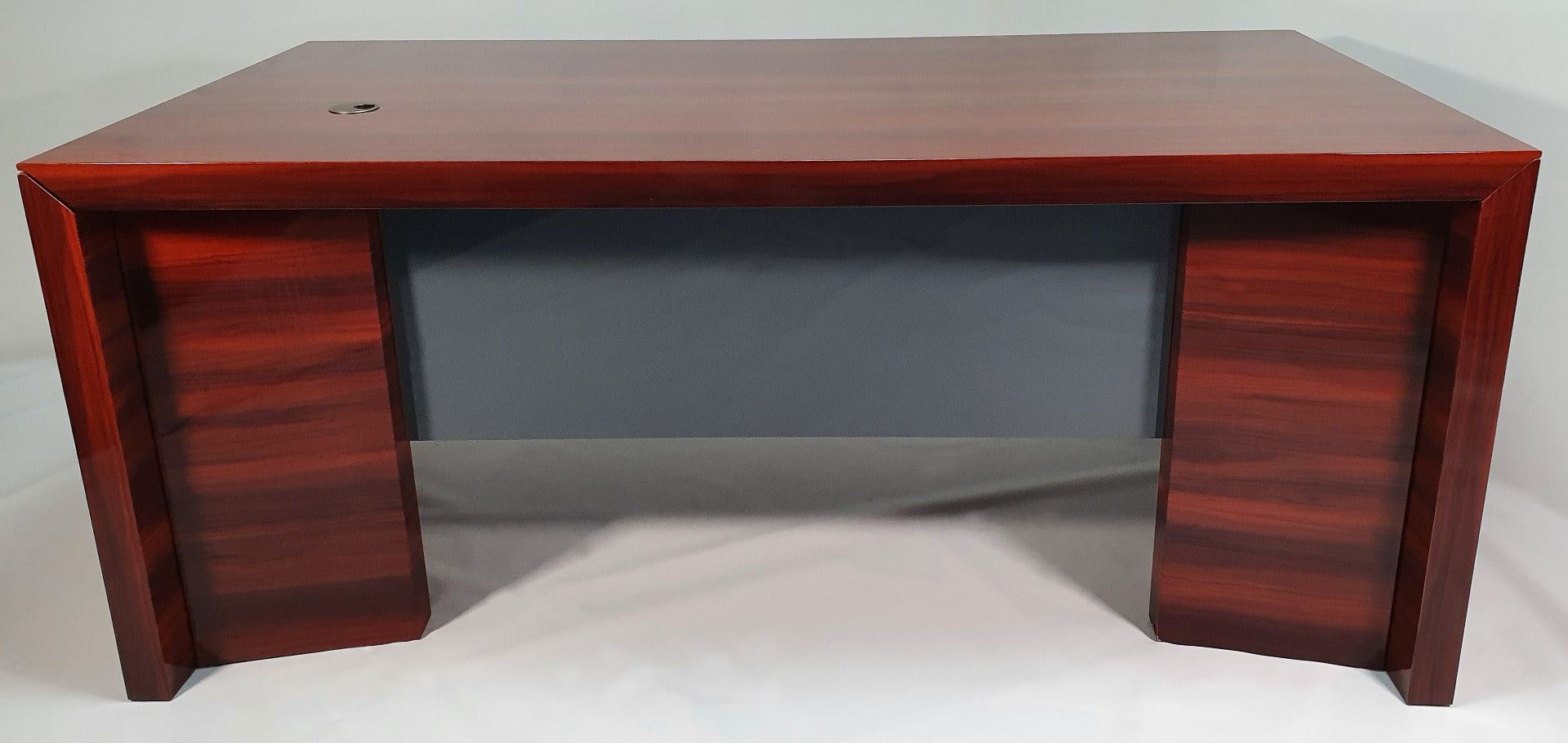 Luxury Office Desk In High Gloss Lacquered Mahogany Veneer With Grey Accents - DES-0950